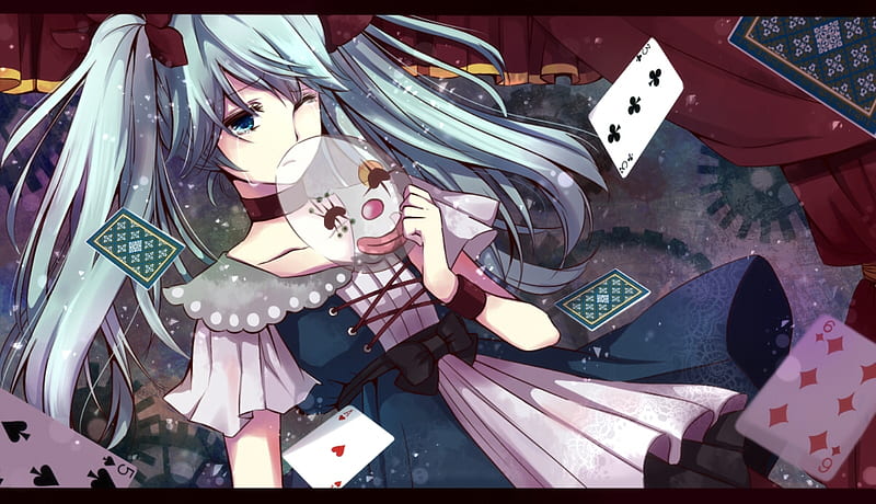 Karakuri Pierrot, pretty, cg, nice, poker cards, poker, anime, tears, aqua,  beauty, HD wallpaper | Peakpx