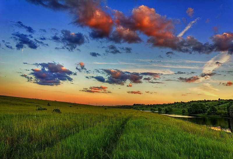 Lush Landscape, detailed, colorful, green, fields, bonito, sky, HD ...