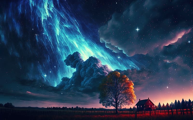 :), night, blue, neuroset, fantasy, world, tree, cloud, HD wallpaper