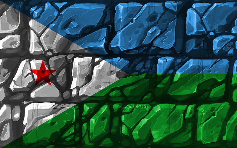 Djibouti flag, brickwall African countries, national symbols, Flag of Djibouti, creative, Djibouti, Africa, Djibouti 3D flag, HD wallpaper