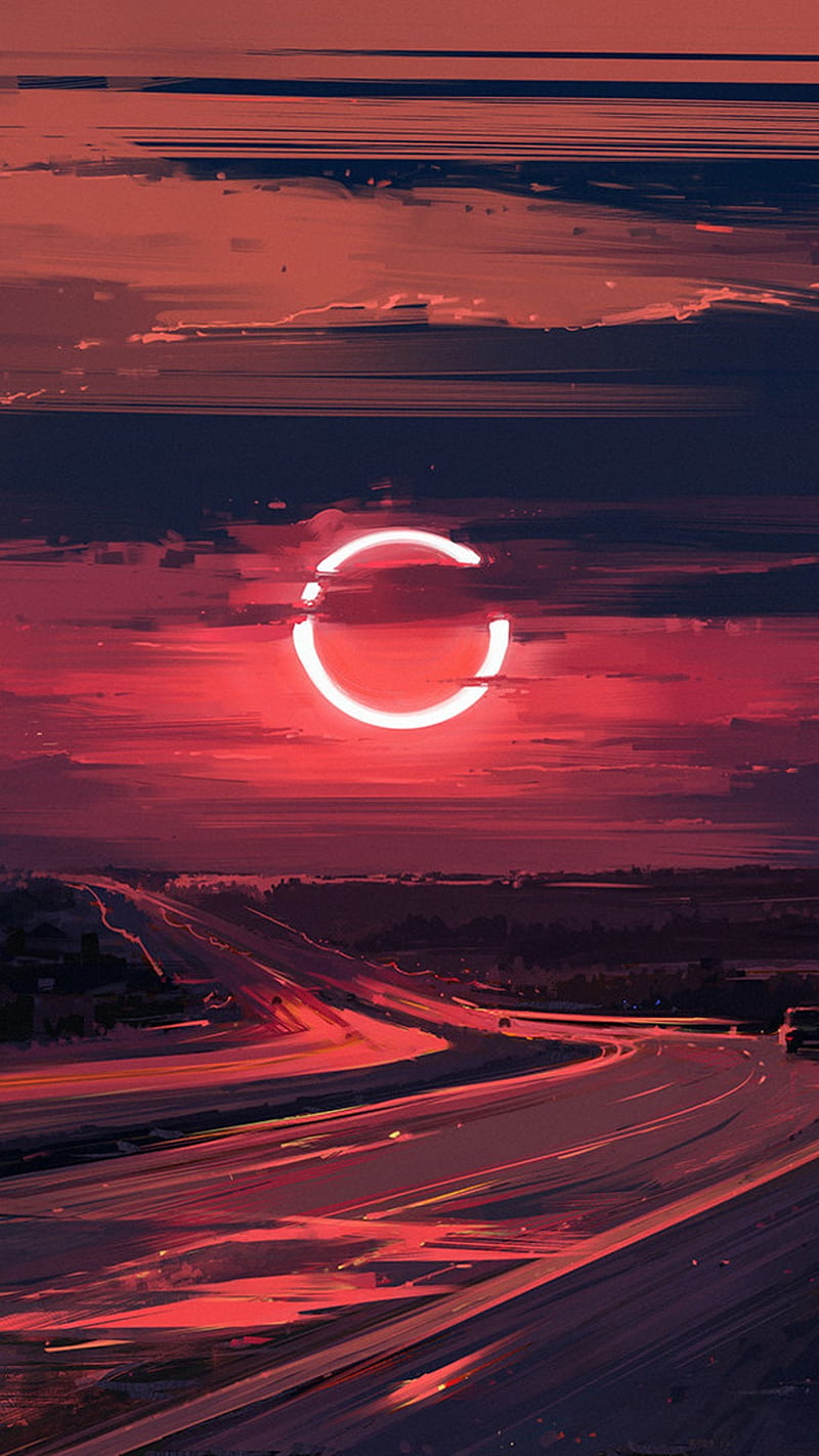 Evening Moon, 929, desrt, eclipse, landscape, pretty, red, sand dunes, sky, HD phone wallpaper