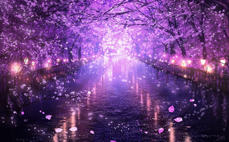 Anime, Landscape, Blossom, Canal, Sakura, Water, HD wallpaper