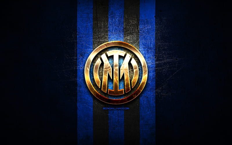 Inter Milan new logo, golden logo, Serie A, Internazionale new logo, blue metal background, football, Inter Milan FC, Internazionale, italian football club, Internazionale logo, soccer, Inter Milan logo, HD wallpaper