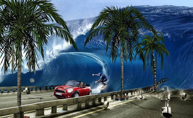 Tropical Tsunami, beach, tropical beach, tsunami strikes, tsunami, tropical, HD wallpaper