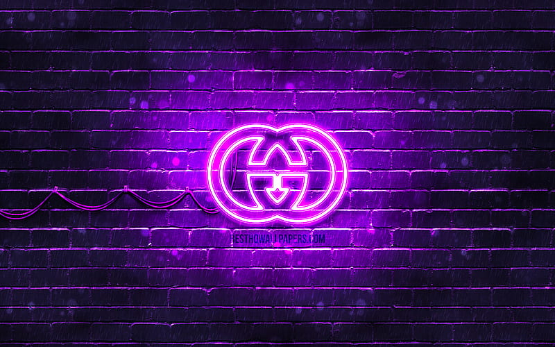 Gucci violet logo violet brickwall, Gucci logo, fashion brands, Gucci neon logo, Gucci, HD wallpaper