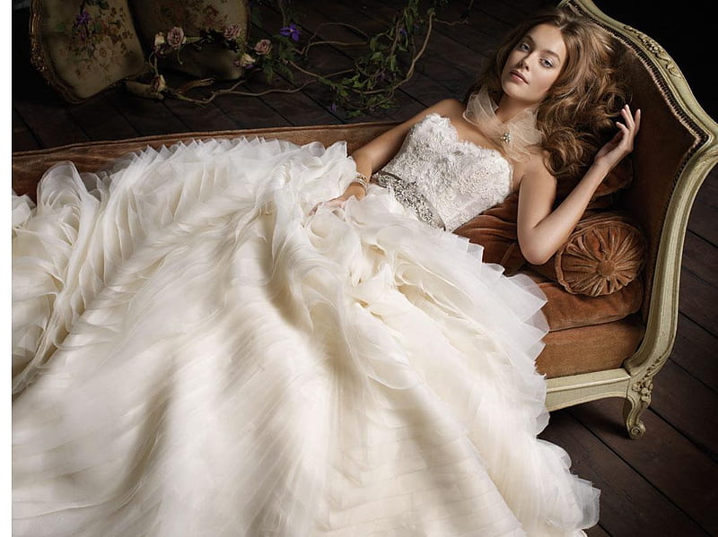 Princess Wedding Dress, strapless, wedding-dmodel, floor, length, woman, sleeveless, neckline, organza, princess, HD wallpaper