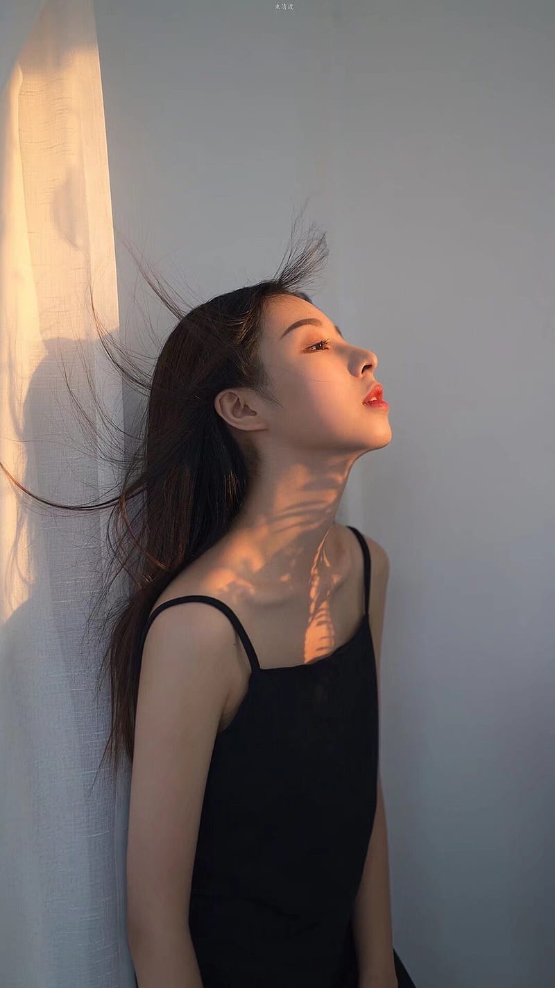 Chinese, looking away, bare shoulders, long hair, women, model, brunette, HD phone wallpaper