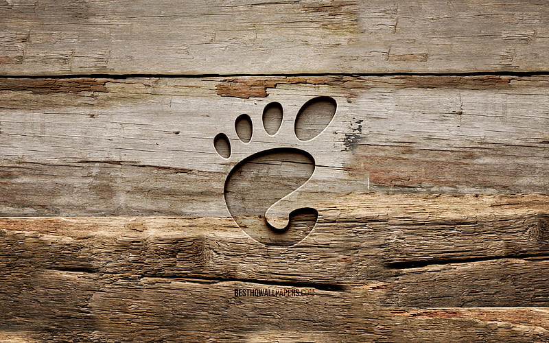 Gnome wooden logo Linux, wooden backgrounds, brands, Gnome logo, creative, wood carving, Gnome, HD wallpaper