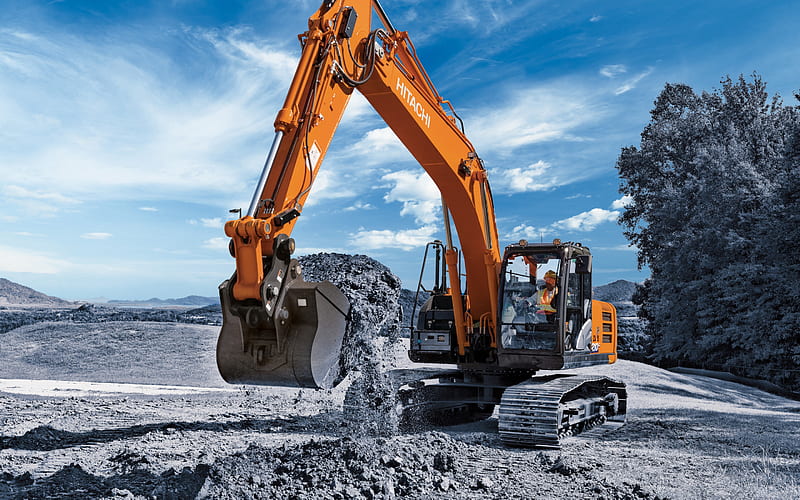 Hitachi ZX210LC, crawler excavator, construction machinery, road construction, excavators, Hitachi, HD wallpaper