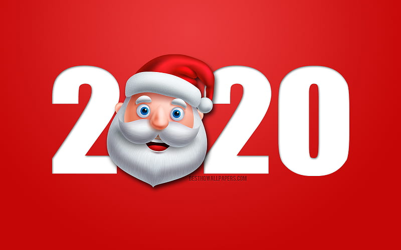 2020 background with Santa Claus, 2020 red christmas background, Happy New Year 2020, 2020 concepts, 2020 New Year, 2020 Santa Claus, HD wallpaper
