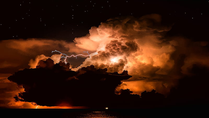 Explosive Sky, forceful, billowing, intense, bonito, flash, sky, clouds, fierce, electrical, night, HD wallpaper
