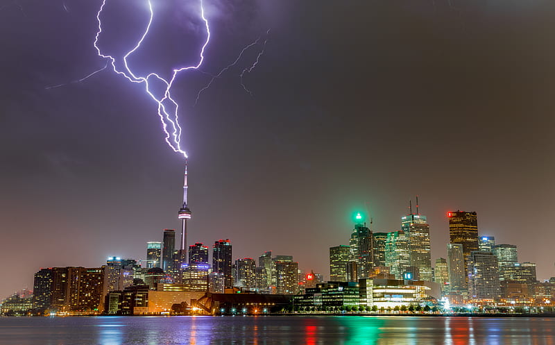 CN Tower Lightning Strike, Toronto, City,... Ultra, City, Summer, Canada, Lightning, Weather, ontario, Toronto, Power, Electricity, Strike, Downtown, thunderstorm, lightningstrike, HD wallpaper
