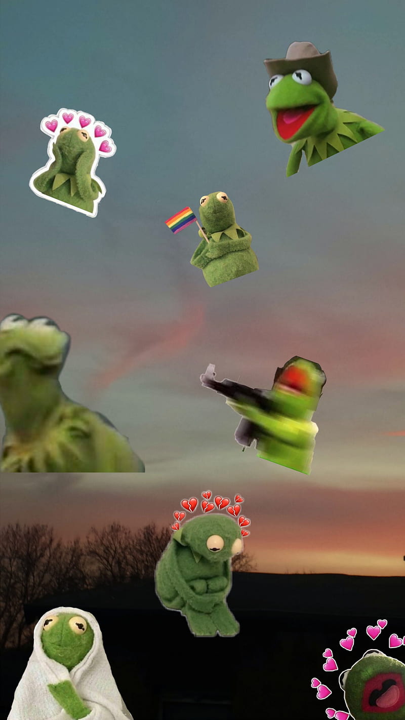 Kermit Athstetic, crazy, cute, green, happy, corazones, love, pink, sad, sunset, HD phone wallpaper