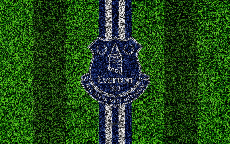 Everton FC football lawn, emblem, logo, English football club, green grass texture, Premier League, Liverpool, England, United Kingdom, football, HD wallpaper