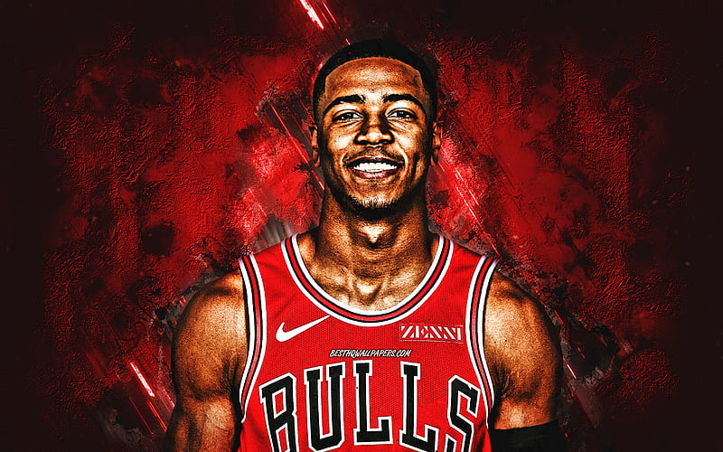 Shaquille Harrison, NBA, Chicago Bulls, red stone background, American Basketball Player, portrait, USA, basketball, Chicago Bulls players, HD wallpaper