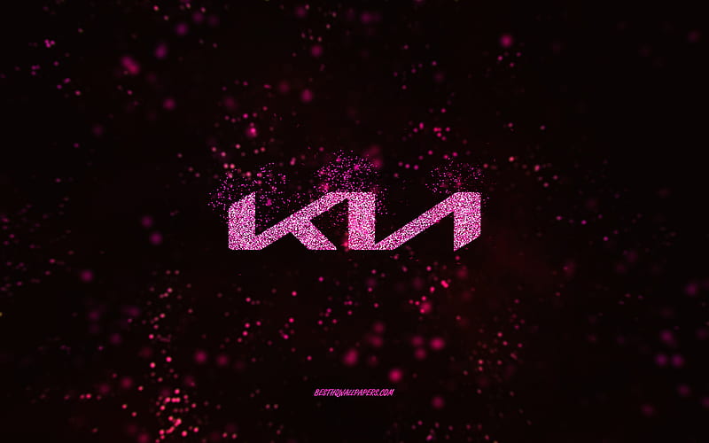 Kia glitter logo, , black background, Kia logo, pink glitter art, Kia, creative art, Kia pink glitter logo, HD wallpaper