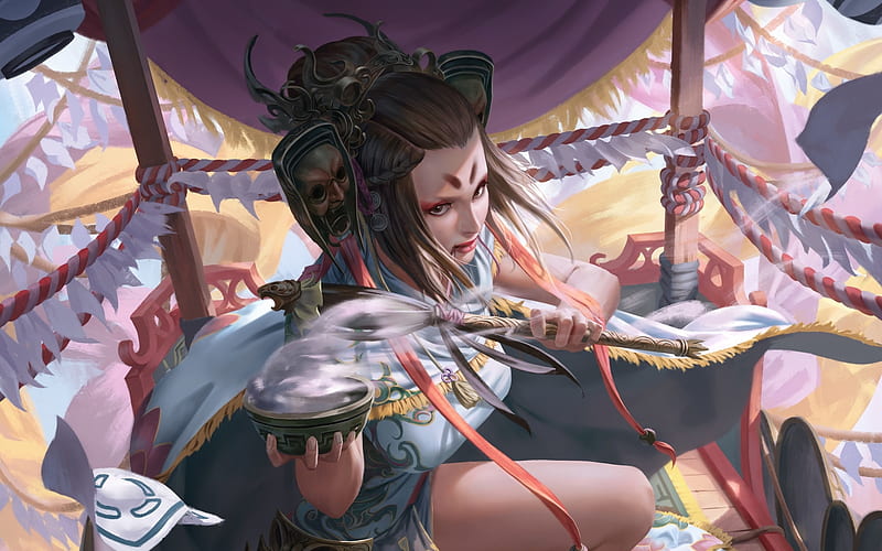 Sorceress, art, chin likhui, fantasy, luminos, girl, HD wallpaper