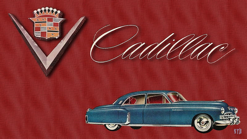 1948 Cadillac Blue vintage advertising art, General Motors, Cadillac, Vintage Cadillac advertisement, 1948 Cadillac, Cadillac , Cadillac Background, HD wallpaper