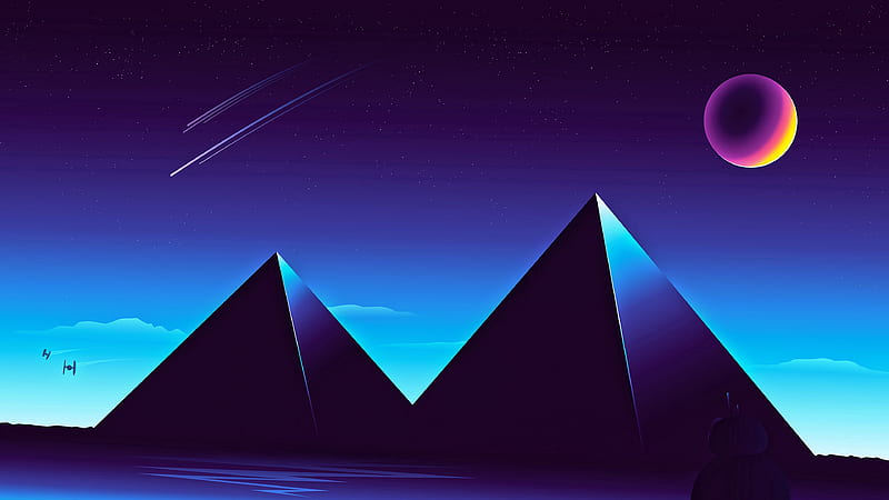 pyramids, starry sky, night, dark, HD wallpaper