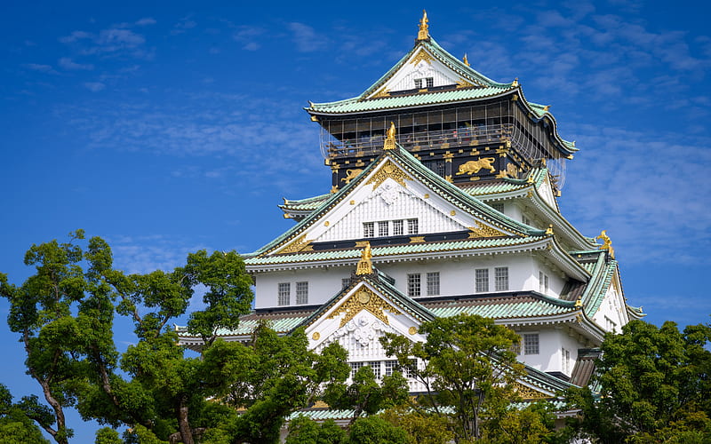 Osaka Castle, japanese castle, landmark, summer, beautiful white castle, Osaka, japan, HD wallpaper
