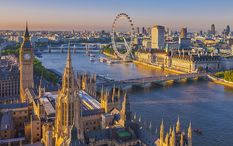 Big Ben, Westminster Palace, sunset, River Thames, evening, England, UK, HD wallpaper