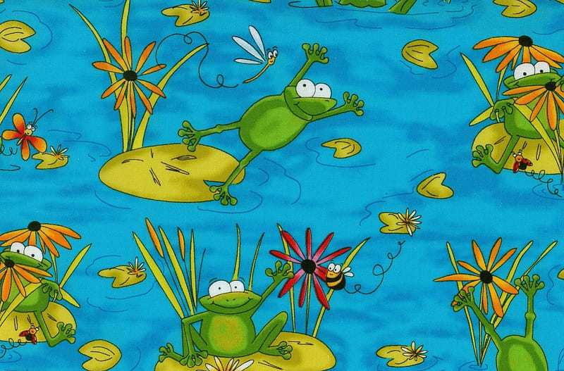 SILLY FROG POND, pond, frog, pad, lilly, happy, HD wallpaper