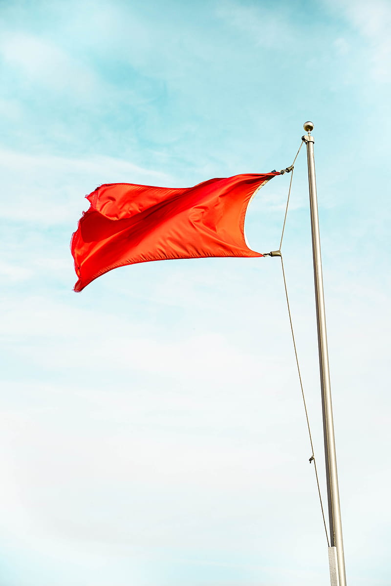 flag, red, flagpole, sky, HD mobile wallpaper