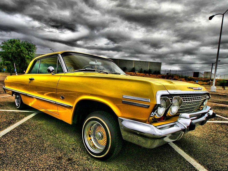 Yellow Chevy Lowrider, chevy, auto, lowrider, car, HD wallpaper