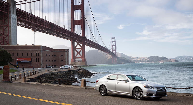 2013 Lexus LS 460 at Golden Gate Bridge - Front , car, HD wallpaper
