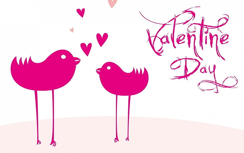 Happy Valentine's day!, art, valentine, abstract, two, bird, love, heart, day, white, pink, couple, HD wallpaper