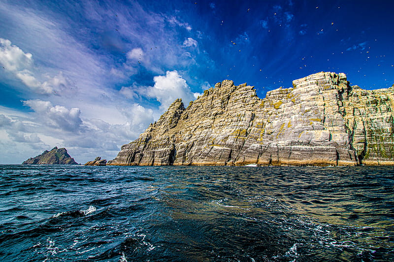 rocks, sea, cliff, waves, HD wallpaper