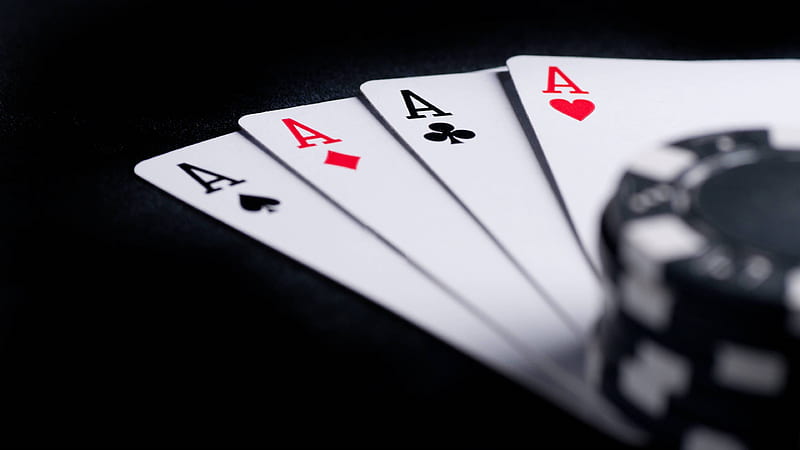 playing cards quads aces, poker chips, HD wallpaper