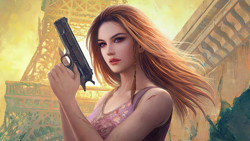 Girl With Gun 2020, artwork, artist, artstation, HD wallpaper