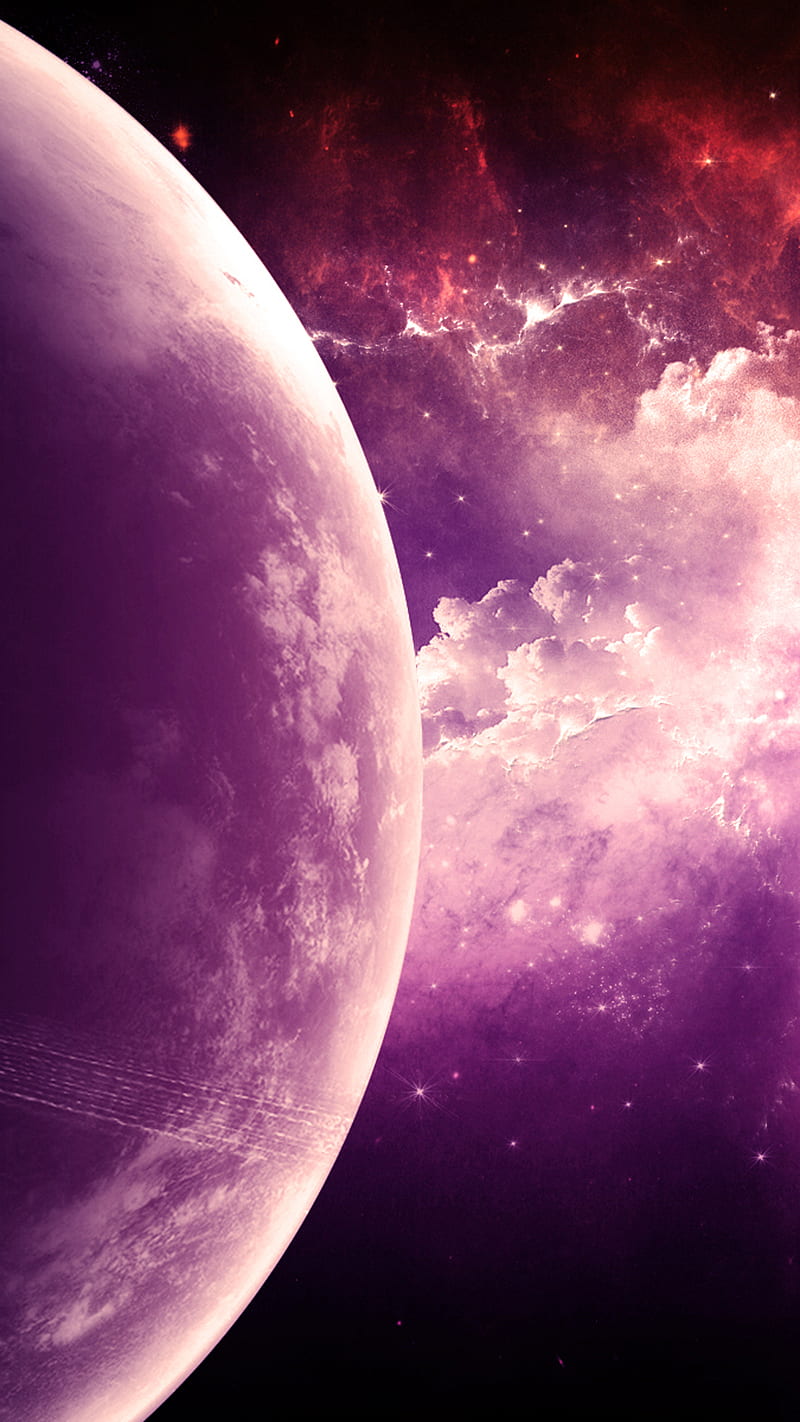 Space, galaxy, moon, planet, purple, HD phone wallpaper