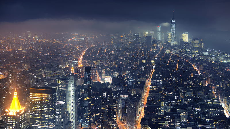 Cities, Night, Usa, City, New York, Manhattan, Man Made, HD wallpaper