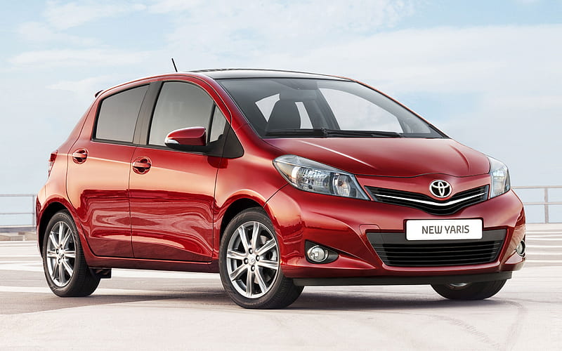 Toyota Yaris saloon car red appearance of the, HD wallpaper