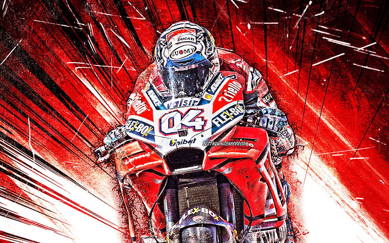 Andrea Dovizioso, MotoGP, grunge art, 2019 bikes, Ducati Desmosedici GP19, racing bikes, red abstract rays, Mission Winnow Ducati Team, Ducati, HD wallpaper