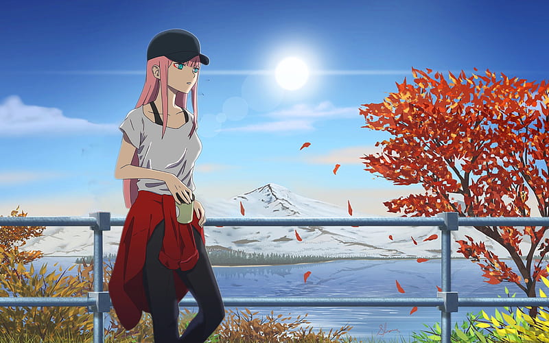 Zero Two, park, pink hair, anime characters, manga, DARLING in the FRANXX, HD wallpaper