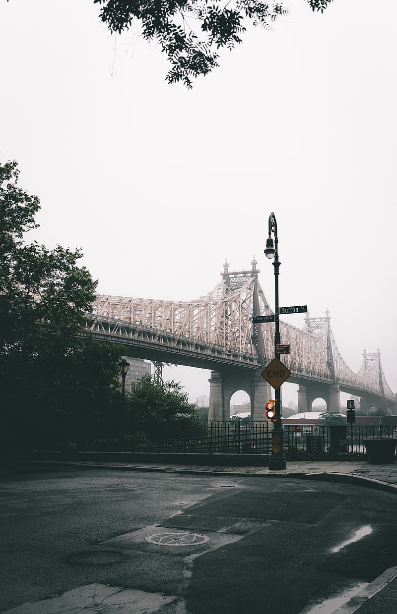 bridge, city, fog, new york, united states, HD phone wallpaper
