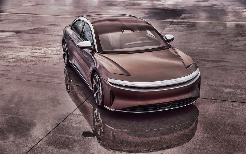 2021, Lucid Air front view, exterior, luxury electric car, new brown Lucid Air, electric coupe, Lucid, HD wallpaper
