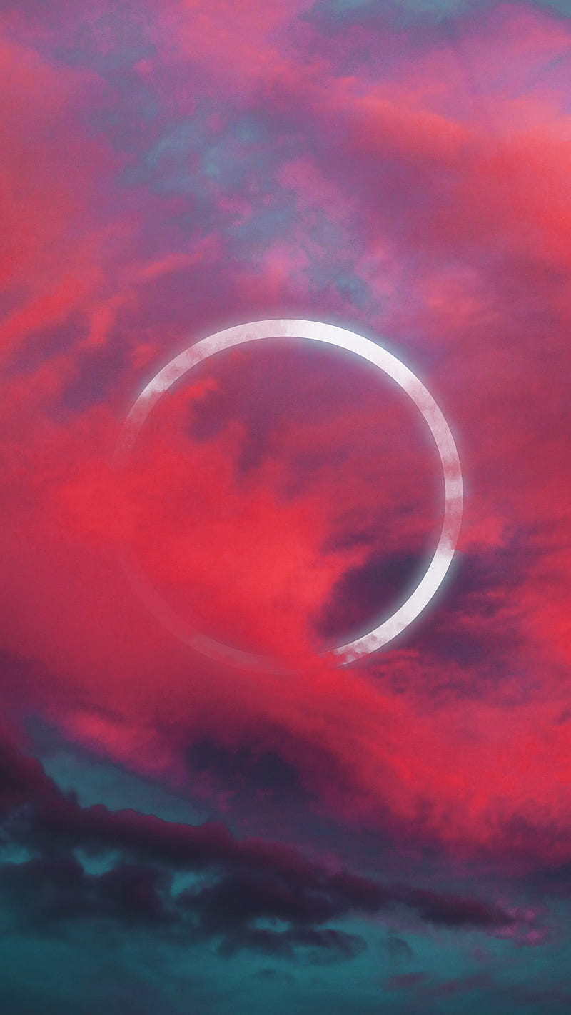Circle in red clouds, Abstract, beauty, glow, sky, sunset, surreal, HD phone wallpaper
