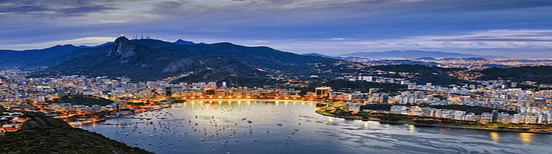 Rio de Janeiro, cove, ocean, sky, panorama, graphy, mountains, urban, nature, HD wallpaper