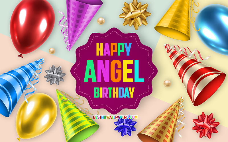 Happy Birtay Angel, Birtay Balloon Background, Angel, creative art, Happy Angel birtay, silk bows, Angel Birtay, Birtay Party Background, HD wallpaper