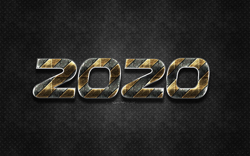 2020 under construction background, 2020 metal background, 2020 concepts, happy new year 2020, metal texture, under construction concepts, HD wallpaper