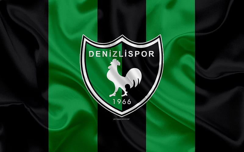 Denizlispor logo, silk texture, Turkish football club, green black flag, emblem, 1 Lig, TFF First League, Denizli, Turkey, football, HD wallpaper