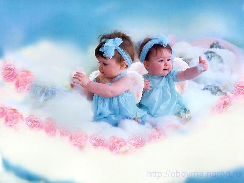 Bebés celestiales, bebés, flores, nubes, ángeles, Fondo de pantalla HD |  Peakpx