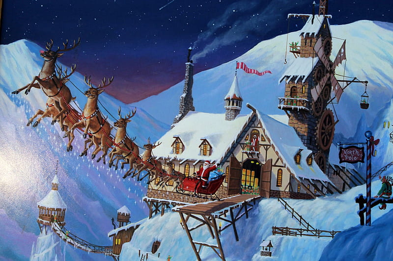 North Pole Workshop, santa, christmas, xmas, north pole, HD wallpaper