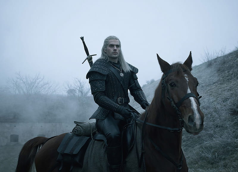 The Witcher (TV Series 2019– ), the witcher, Henry Cavill, black, tv series, man, horse, actor, HD wallpaper