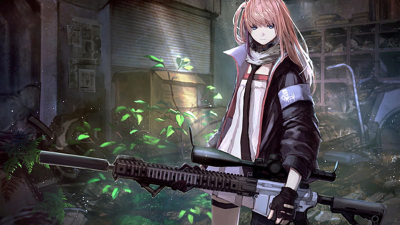 Girls Frontline ST AR 15 With Background Of Plan Half Open Shutter And Shelves Games, HD wallpaper