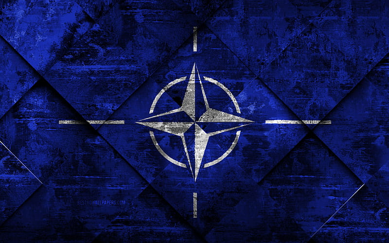 Flag of NATO grunge art, rhombus grunge texture, NATO flag, International Organization, national symbols, NATO, creative art, North Atlantic Treaty Organization, HD wallpaper